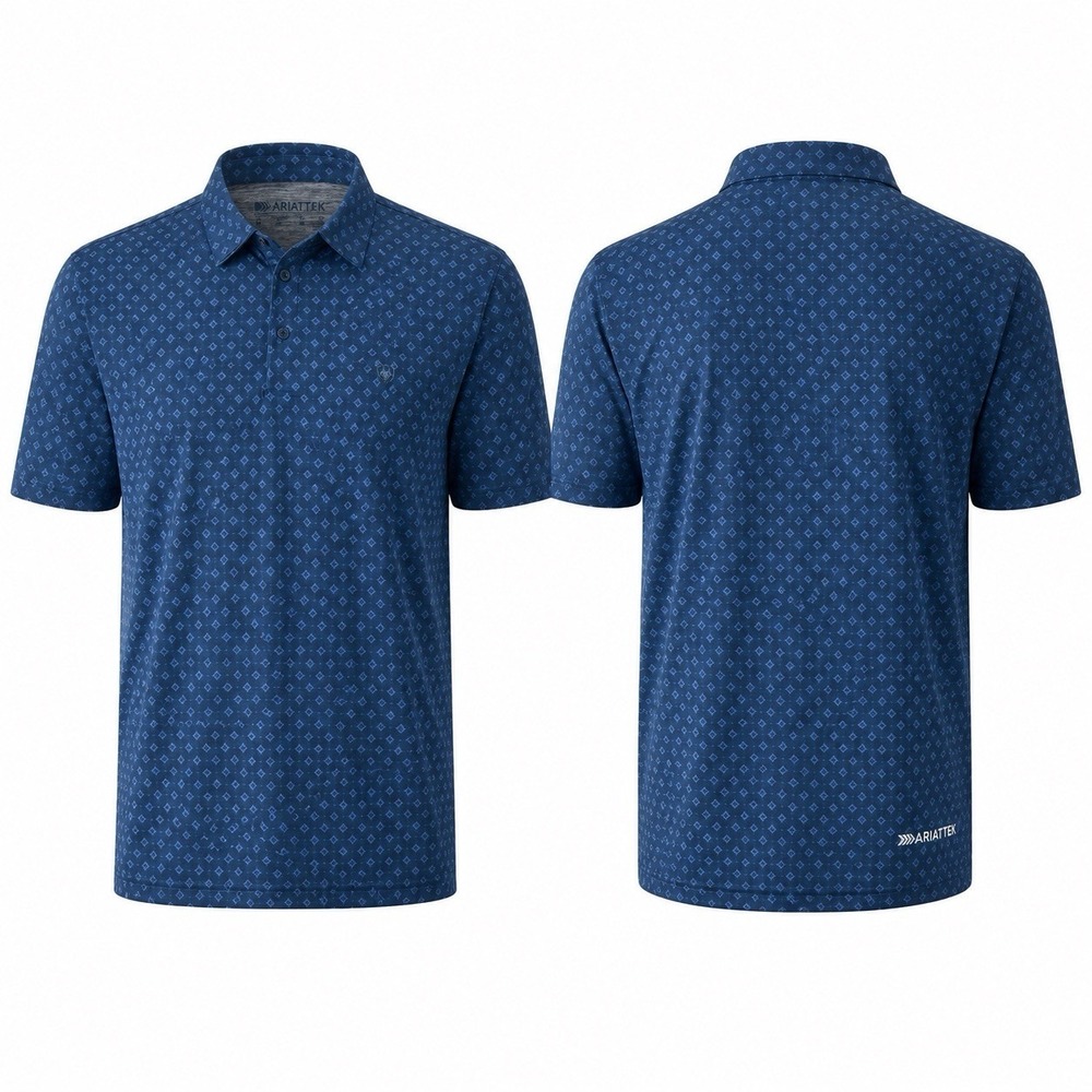 Ariat AriatTEK Polo Shirt Mens M Blue Geometric Performance 10051372 NWT